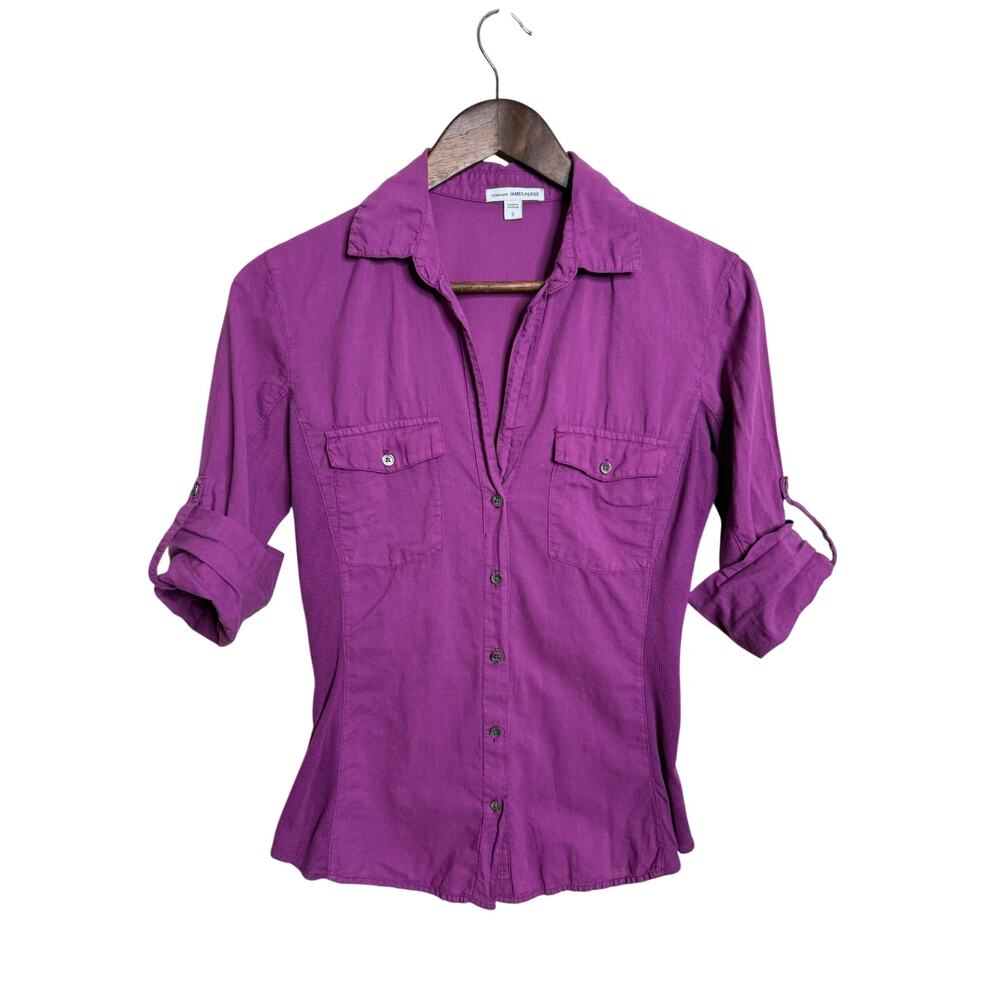 James Perse Standard Contrast Panel Shirt Purple Womans 2/Medium